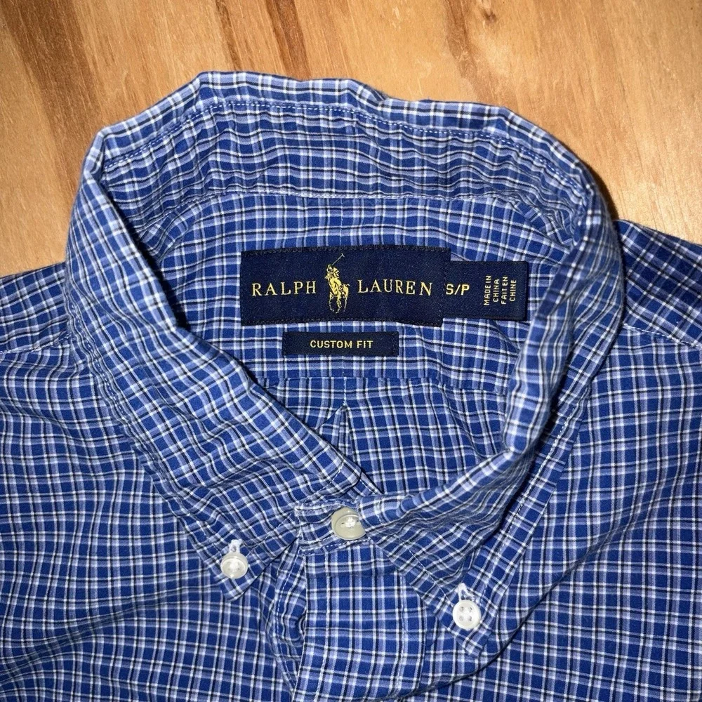 Polo Ralph Lauren Long Sleeve Button Down Blue‎ Plaid Mens Small Custom Fit